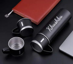 Customized Gift Set: Vacuum Insulated Flask & 2 Cups (Random Color)