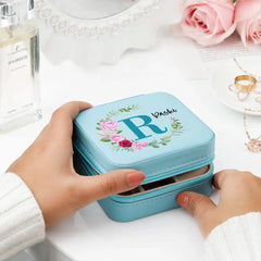 Customised Jewellery Box - Portable Mini Travel Jewellery Box - Floral Print - Initial + Name