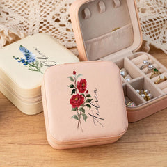 Customised Jewellery Box - Mini Travel Jewellery Box - Birthday Flower Print + Name
