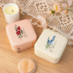 Customised Jewellery Box - Mini Travel Jewellery Box - Birthday Flower Print + Name