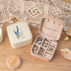 Customised Jewellery Box - Mini Travel Jewellery Box - Birthday Flower Print + Name