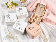 Customised Jewellery Box - Mini Travel Jewellery Box - Birthday Flower Print + Name (Random color)