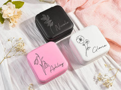 Customised Jewellery Box - Mini Travel Jewellery Box - Birthday Flower Print + Name (Random color)