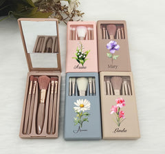 Personalized Makeup Brush Set, Makeup Brush Box with Mirror, Cosmetic Brush Organizer, Wedding Gift, Bridesmaid Gift,Travel Gift for Her/Mom