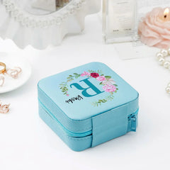 Customised Jewellery Box - Portable Mini Travel Jewellery Box - Floral Print - Initial + Name
