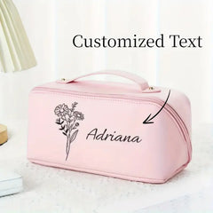 Personalized Makeup Bag with Custom Birthday Flower - Elegant Floral Cosmetic Organizer, Spacious Interior for Women, Birthday/Anniversary Gift Idea