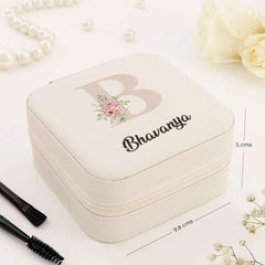 Customised Jewellery Box - Portable Mini Travel Jewellery Box - Initial + Name - White