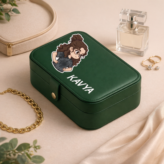 Customizable Large Travel Jewelry Box with Name & Cute Illustrations β Personalized Jewelry Organizer Case for Women & Girls | Gift for Her