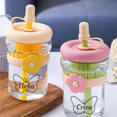 Customized Glass Sipper Bottle – Custom Name with Butterfly Design (Random Color)