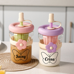 Customized Glass Sipper Bottle – Custom Name with Butterfly Design (Random Color)