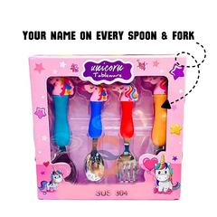 Customized Unicorn Stainless Steel Spoon & Fork Set for Kids – Custom Name Cutlery Set