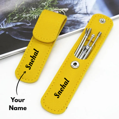Customized Leather Portable Ear Cleaning Kit – Stainless Steel Ear Picks with Your Name Print