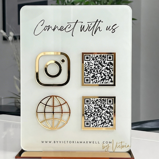 Double QR Code Social Media Sign – Instagram & Facebook Business QR Standee for Salon, Beauty & Small Businesses