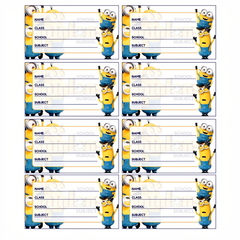 Minions-Themed Personalized School Subject Labels (24 Pcs) – Custom Name & Subject Stickers for Kids | Waterproof Notebook & Book Labels