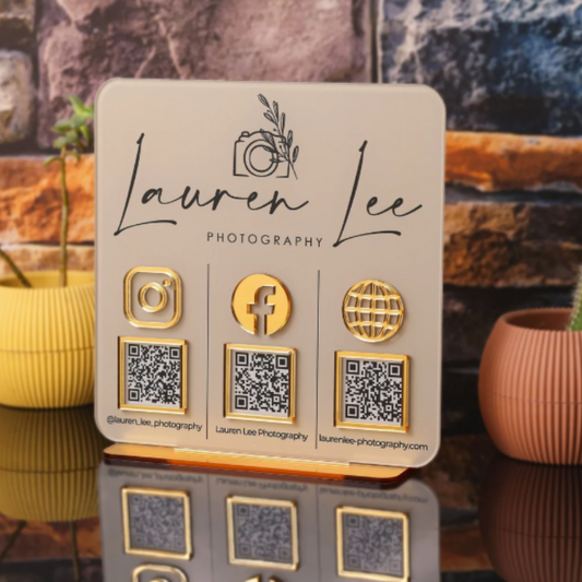 Multi QR Code Business Sign with Custom Logo – Social Media & Payment QR Stand | Instagram, Facebook, UPI, Google Pay, PhonePe Scanner Display for Shop, Salon & Small Business