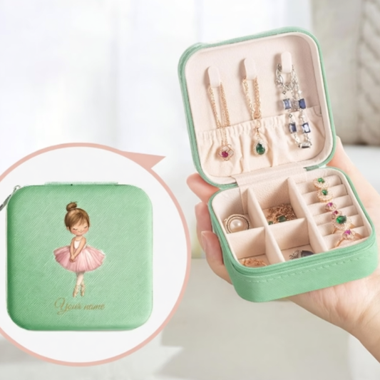 Personalized Ballet Dancer Travel Jewelry Box β Custom Name Jewelry Organizer for Girls (Random Color)