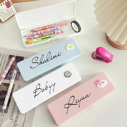 Personalized Cartoon Pencil Case with Name – Candy Color Custom Pencil Box for Kids | Cute School Stationery Organizer (Random color-1 Pc)