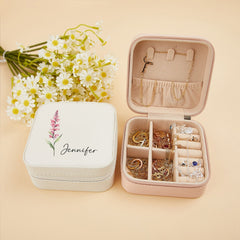 Custom Birth Flower Jewellery Box,Leather Jewellery Travel Box,Jewellery Organizer,Travel Jewellery Case,Birthday Gifts for Her,Mother's Day