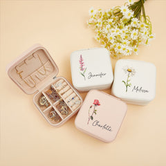 Custom Birth Flower Jewellery Box,Leather Jewellery Travel Box,Jewellery Organizer,Travel Jewellery Case,Birthday Gifts for Her,Mother's Day