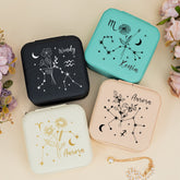 Customized Birth Zodiac Sign Flower Jewellery Box, Leather Jewelry Travel Box, Floral Zodiac Sign Jewellery Organizer ,Birthday Gift, Mom Jewellery Case