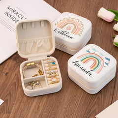 Personalized Name Jewelry Box,Rainbow Leather Jewelry Case,Travel Jewelry Box,Bridesmaid Proposal,Holiday Gift For Girl,Women Birthday Gift
