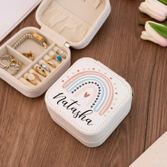 Personalized Name Jewelry Box,Rainbow Leather Jewelry Case,Travel Jewelry Box,Bridesmaid Proposal,Holiday Gift For Girl,Women Birthday Gift