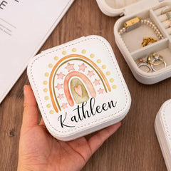 Personalized Name Jewelry Box,Rainbow Leather Jewelry Case,Travel Jewelry Box,Bridesmaid Proposal,Holiday Gift For Girl,Women Birthday Gift