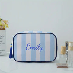 Custom Striped Tassel Makeup Bag - Personalized Name Zipper Closure, Lightweight Durable Polyester Travel Toiletry Organizer for Women, Multiple Colors Available - High-Quality Customized, Daily Style Cosmetic Pouch