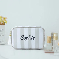 Custom Striped Tassel Makeup Bag - Personalized Name Zipper Closure, Lightweight Durable Polyester Travel Toiletry Organizer for Women, Multiple Colors Available - High-Quality Customized, Daily Style Cosmetic Pouch
