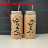 1pc Custom Engraved Glass Tumbler with Lid and Straw, Personalized Iced Coffee Cup, Ideal for Bridesmaid, Christmas, Mother'S Day, Birthday Gifts for Women, Canisters
