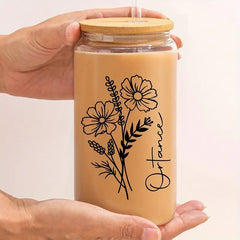 Customized Transparent Glass Cups with Personalized Names, Iced Coffee Mugs with Lids & Straws, Soda Water Glasses, Kitchen Drinkware, Wedding Gifts, Bridesmaid Favors, Party Souvenirs, Birthday Presents