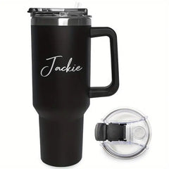 1Pc Personalized 40oz Stainless Steel Cup with Handle & Straw - Custom Name Engraved, Travel Coffee Mug, Ideal for Birthdays, Mother'S Day, Father'S Day, Graduation - Reusable, Hand Wash Only, Personalized Drinkware
