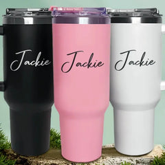 1Pc Personalized 40oz Stainless Steel Cup with Handle & Straw - Custom Name Engraved, Travel Coffee Mug, Ideal for Birthdays, Mother'S Day, Father'S Day, Graduation - Reusable, Hand Wash Only, Personalized Drinkware
