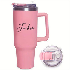 1Pc Personalized 40oz Stainless Steel Cup with Handle & Straw - Custom Name Engraved, Travel Coffee Mug, Ideal for Birthdays, Mother'S Day, Father'S Day, Graduation - Reusable, Hand Wash Only, Personalized Drinkware