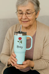 40oz Personalized Tumbler with Name & birth flower – Gift for Mom, Dad, Grandma, Grandpa, Friends, Kids, or Coworkers