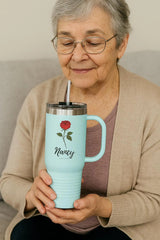 40oz Personalized Tumbler with Name & birth flower – Gift for Mom, Dad, Grandma, Grandpa, Friends, Kids, or Coworkers