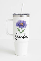 40oz Personalized Tumbler with Name & birth flower – Gift for Mom, Dad, Grandma, Grandpa, Friends, Kids, or Coworkers