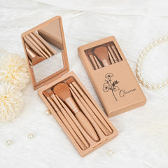 Custom Birth Flower Makeup Brush Set,Cosmetic Brushes Set for Bridesmaid,Travel Makeup Brushes,Birthday Gift for Best Friend,Gift for Girl