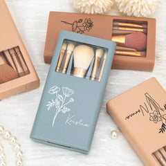 Custom Birth Flower Makeup Brush Set,Cosmetic Brushes Set for Bridesmaid,Travel Makeup Brushes,Birthday Gift for Best Friend,Gift for Girl