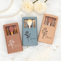Custom Birth Flower Makeup Brush Set,Cosmetic Brushes Set for Bridesmaid,Travel Makeup Brushes,Birthday Gift for Best Friend,Gift for Girl