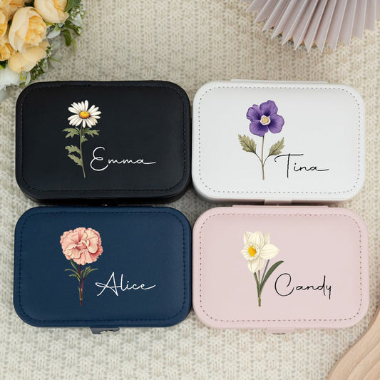 Personalized Birth Flower Jewelry Box β Custom Travel Jewelry Organizer for Mom, Bridesmaid & Birthday Gift for Her (Random Box)