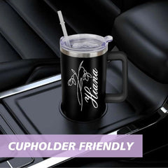 Customized 40oz Tumbler with Handle & Straw, Personalized with Name and Birth Flower