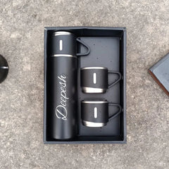 Customized Gift Set: Vacuum Insulated Flask & 2 Cups (Random Color)