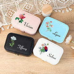 Customised Jewellery Box - Large Capacity Jewelry Box - Birthday Flower Print + Name