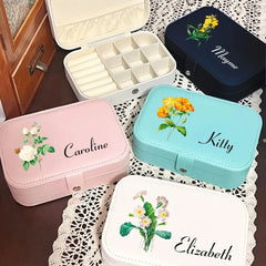 Customised Jewellery Box - Large Capacity Jewelry Box - Birthday Flower Print + Name
