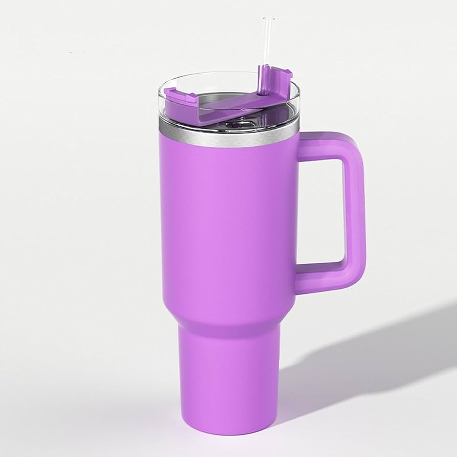Customized 40oz Tumbler with Handle & Straw, Personalized with Name and Birth Flower