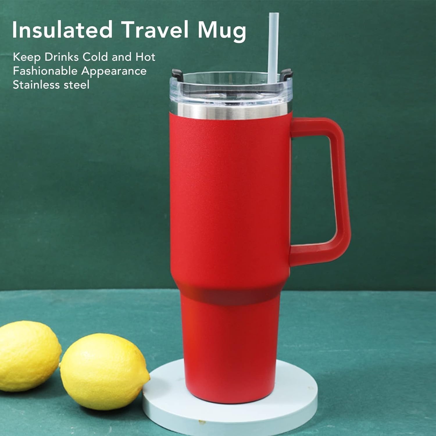 Customized 40oz Tumbler with Handle & Straw, Personalized with Name and Birth Flower