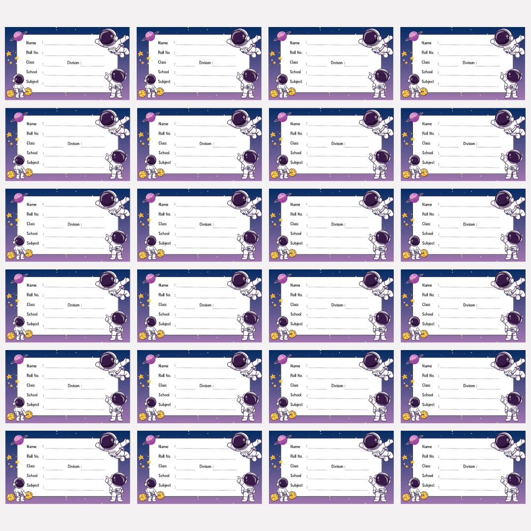 24-Piece Pack of Customizable Astronaut Design School Book Name Labels