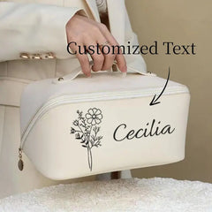 Personalized Makeup Bag with Custom Birthday Flower - Elegant Floral Cosmetic Organizer, Spacious Interior for Women, Birthday/Anniversary Gift Idea