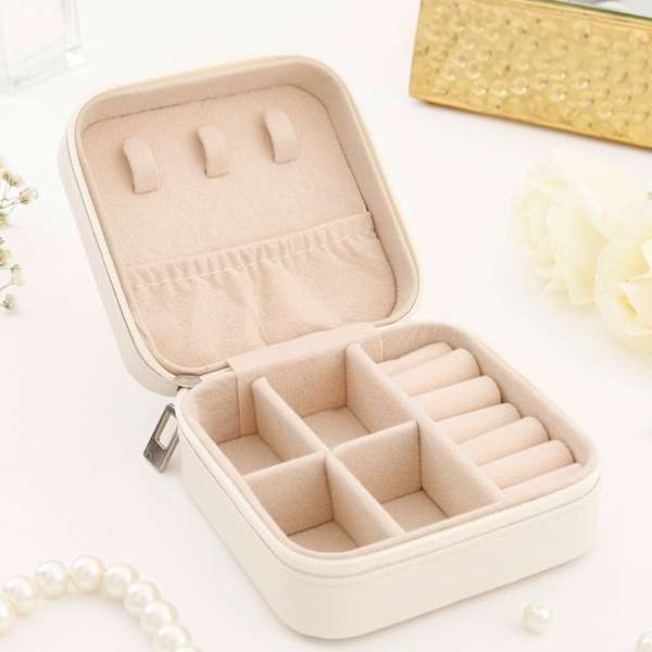Customised Jewellery Box - Portable Mini Travel Jewellery Box - Initial + Name - White